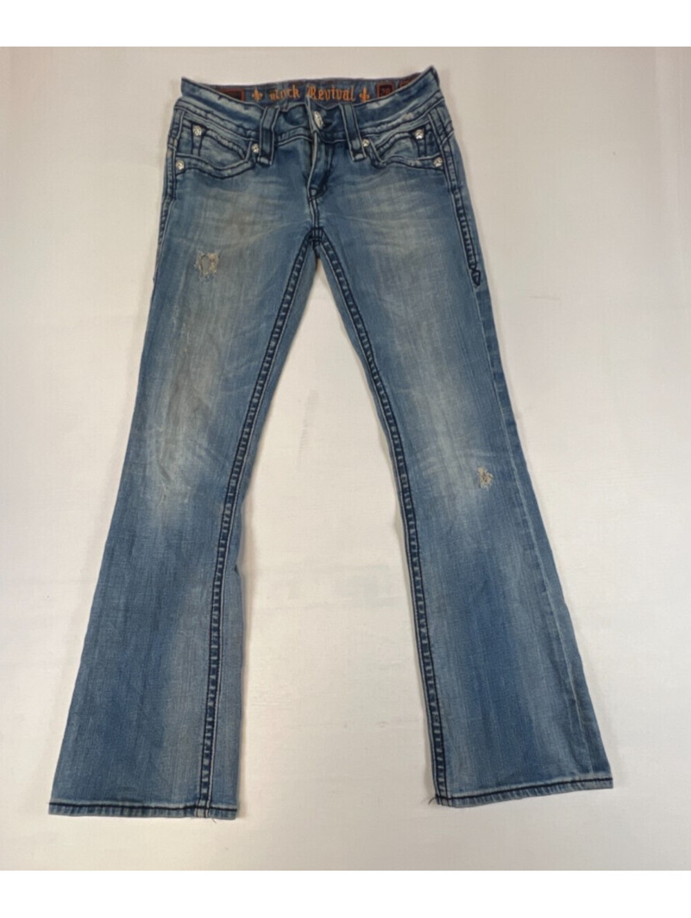 Rock Revival Womens 28 Patti Dark Bootcut Blue Embellished Denim Jeans